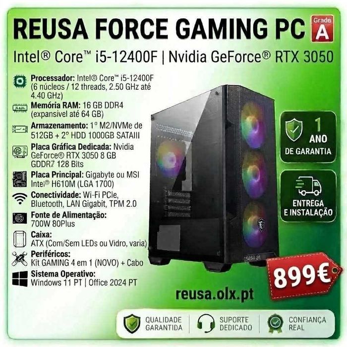 Torre Gaming 12ªG| i5-12400 | 16G-DDr4 | NVMe512 + HDD1TB | RTX3050-8G | KIT | WiFi | W11