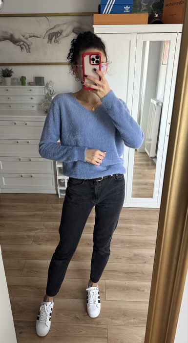 Sweter damski miękki ciepły dekolt serek L wiskoza nylon modal ciepły