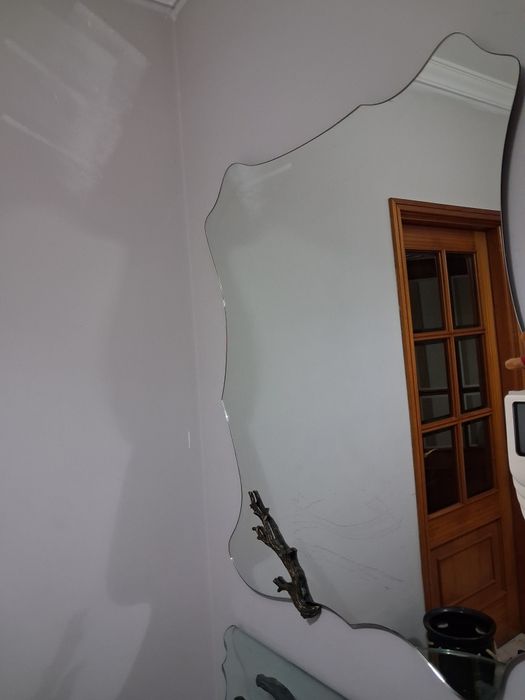 Conjunto  consola em metal e vidro + espelho