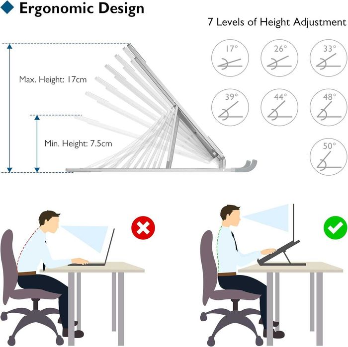 Podstawka pod laptopa 10–17,3”, aluminiowa, z 7-stopniową regulacją