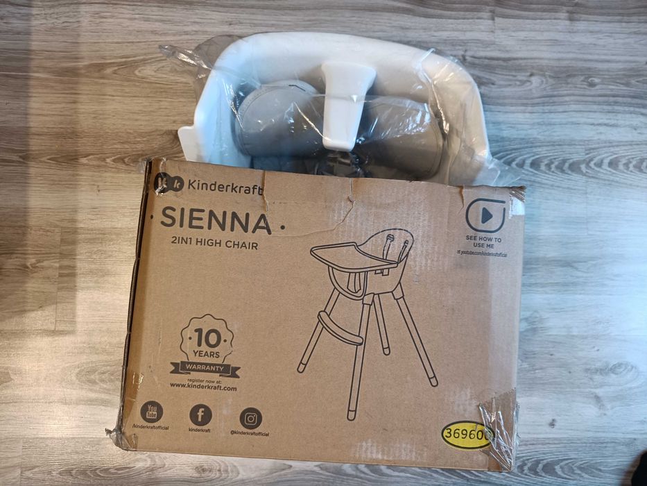 NOWE Krzesełko do karmienia KINDERKRAFT Sienna Szary 2 w 1