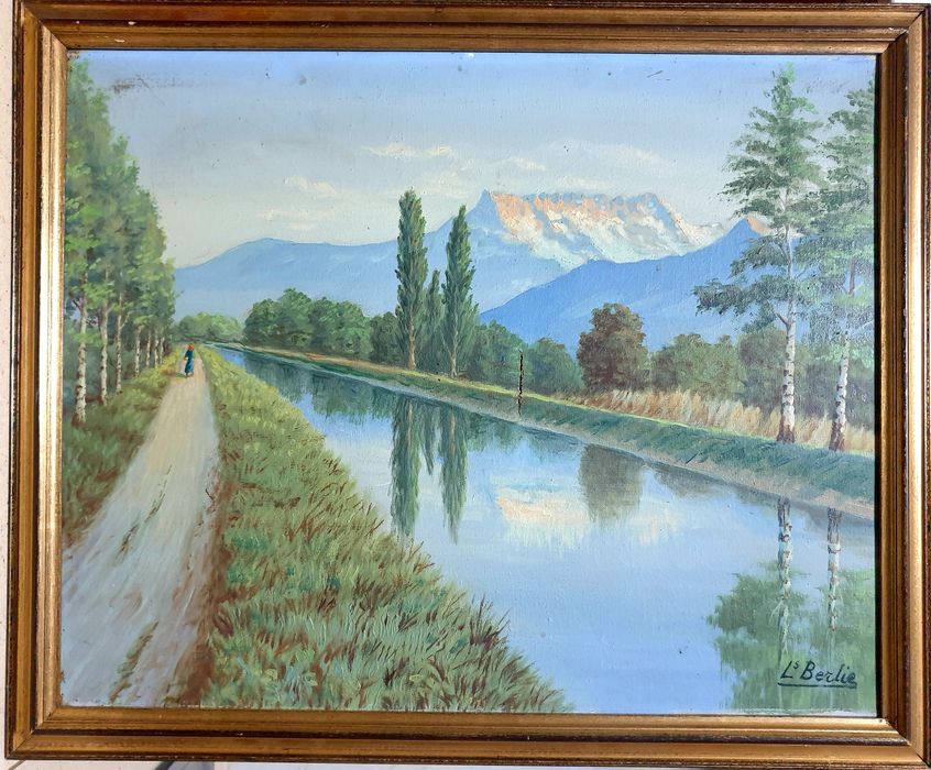 Para restauro: paisagem fluvial - pintura em óleo sobre tela - assinad