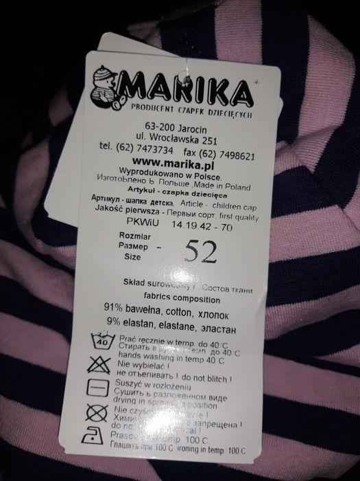 Czapka dla dziewczynki Marika 52 wiosna lato