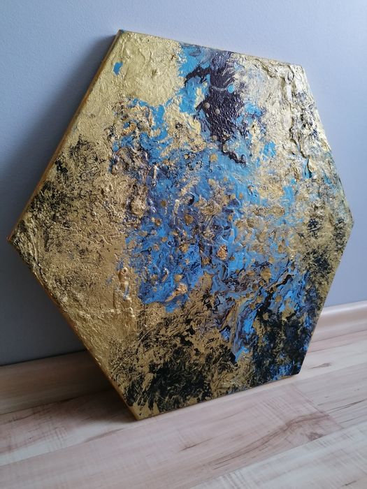 Obraz pouring błękit złoto