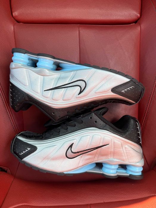 (БЕЗ ПЕРЕДОПЛАТИ) Nike Shox R4 Grey Blue White найк шокс сірі сріблясті блакитні пружини кросівки