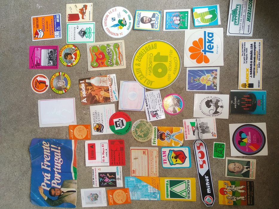 Coleção de autocolantes antigos dos anos 60, 70 e 80