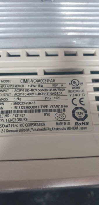 Yaskawa Variable Frequency Drive 15 kW64286504577410121