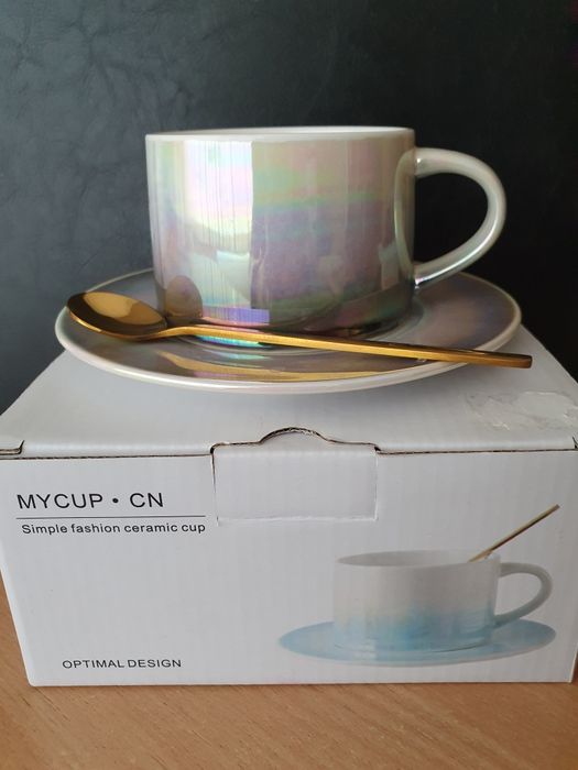 Керамічна чашка з блюдцем ложка кераміка