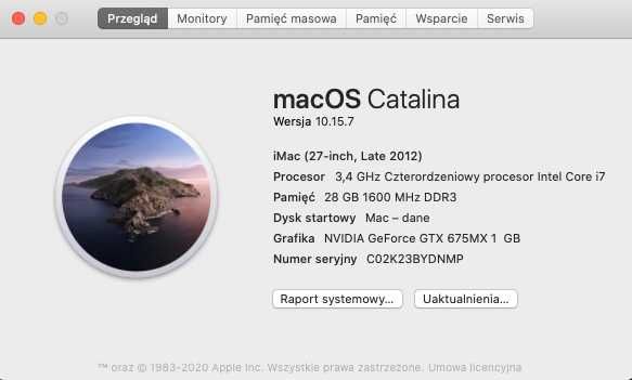 Komputer Apple iMac 27 cali - Sprawny2012 rok - macOS Catalina - 28 GB