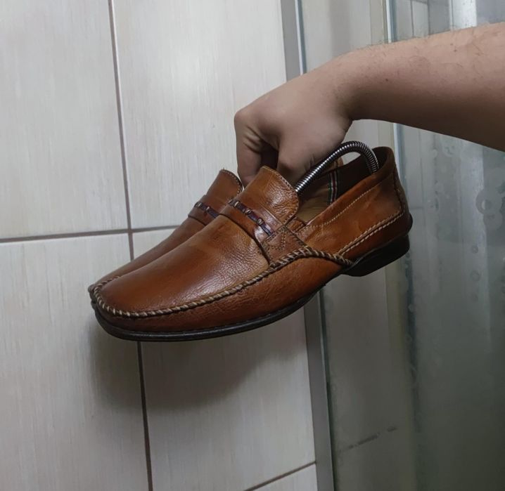 Loafersy 40 Galizio męskie typu penny loafer w kolorze jasnobrązowym k
