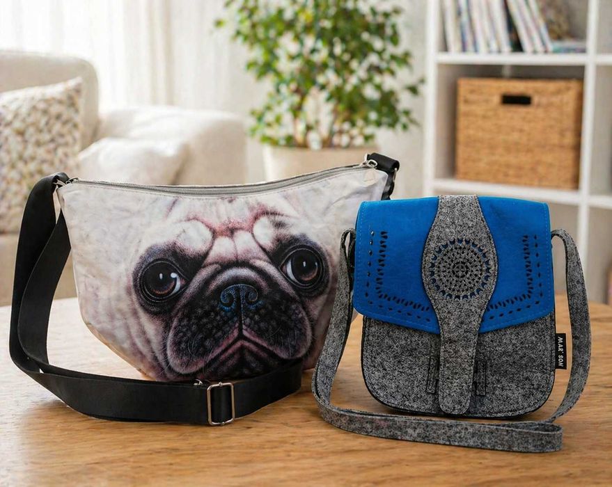 Zestaw torebek – torba z psem + filcowa torebka na ramię