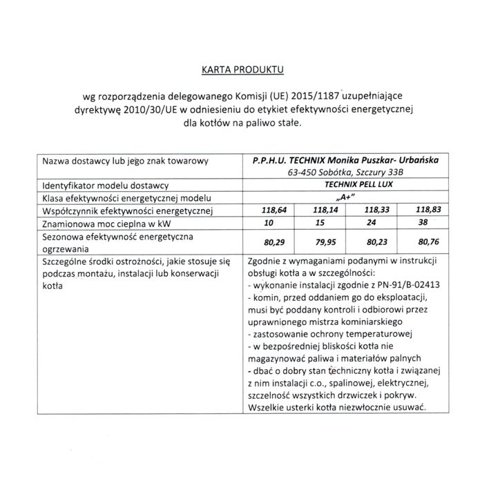 Dofinansowanie dotacja Kocioł TECHNIX PELL LUX 15kW pellet