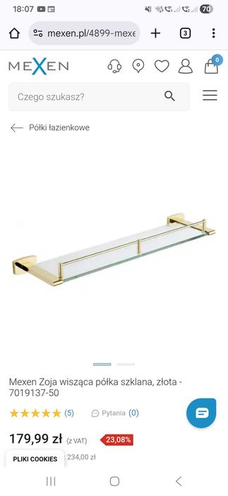 Półka łazienkowa złota Mexen Zoja