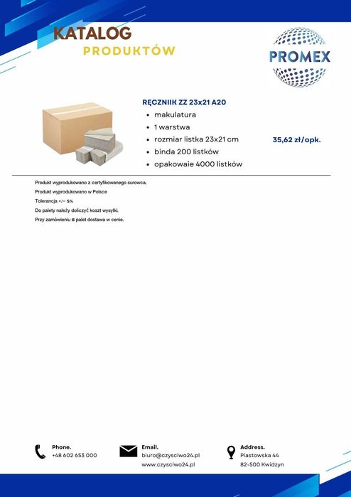 Ręcznik Papierowy 4 rolki po 250m 100% Celuloza