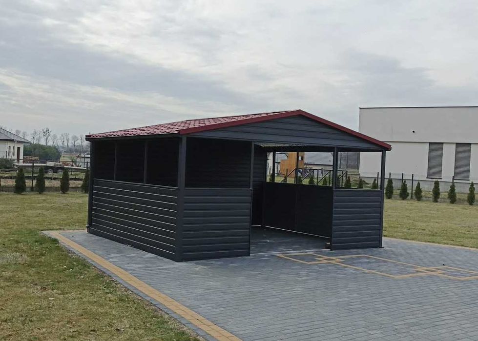 Wiata Śmietnikowa 6x5 Ciemny Grafit MAT Dach dwuspadowy Ciemna Wiśnia
