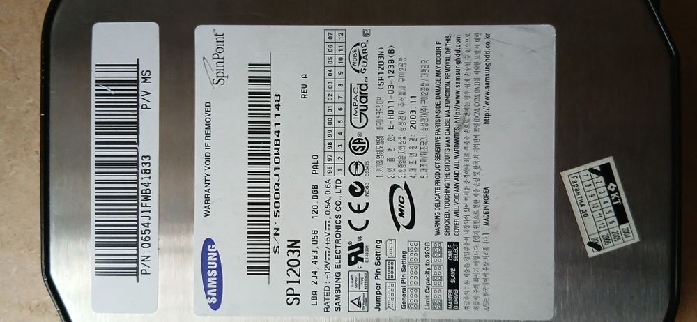 Редкий HDD PATA/IDE Samsung SpinPoint 120 GB (2003 год) для РЕТРО-ПК