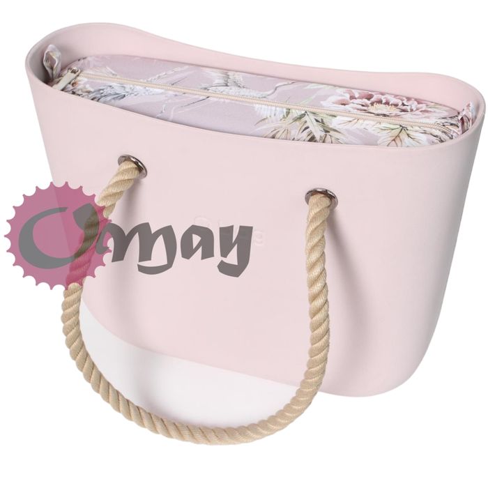 organizer OBAG MINI kwiaty róż pudrowy beż hummus żurawie wkład OMAY