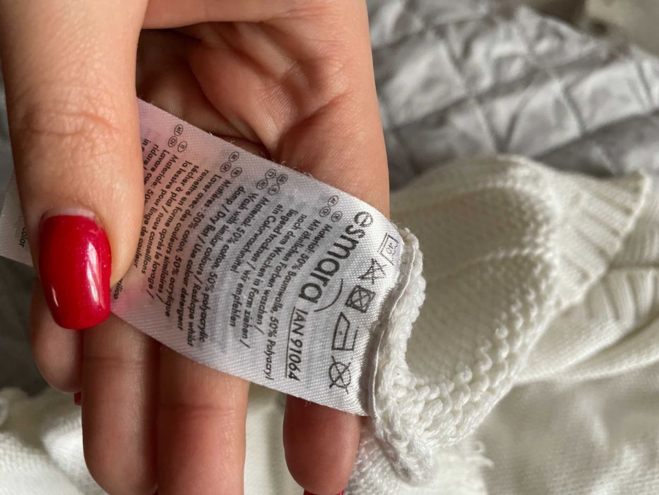 Biały pleciony sweter zima święta 50% bawełna S/M