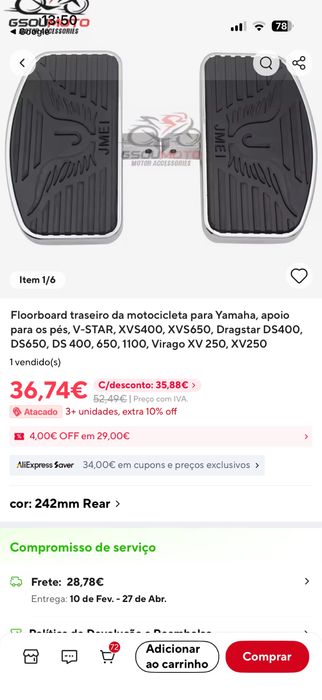 Pedaleira para mota costum NOVO