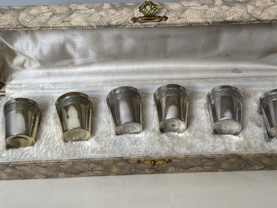 Komplet 6 kieliszków / czarek – Srebro/Plater – Vintage w etui