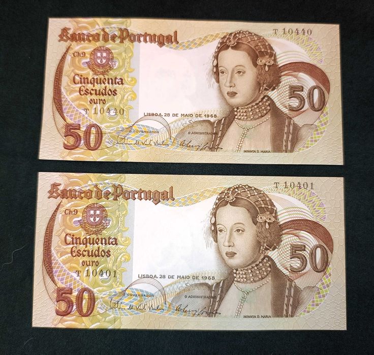 Lote de 9 Notas de 50 Escudos 1968 (Infanta D. Maria) – Estado Soberbo