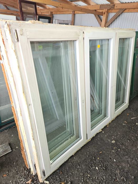 OKNA Drewniane Sosnowe Trzyskrzydłowe 206x144cm 3 sztuki Białe okno