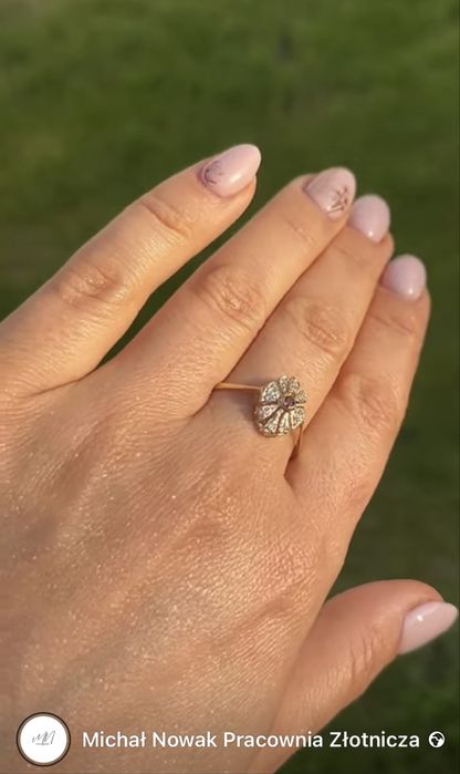 Pierścionek Złoty 585 Granat Naturalny Diamenty