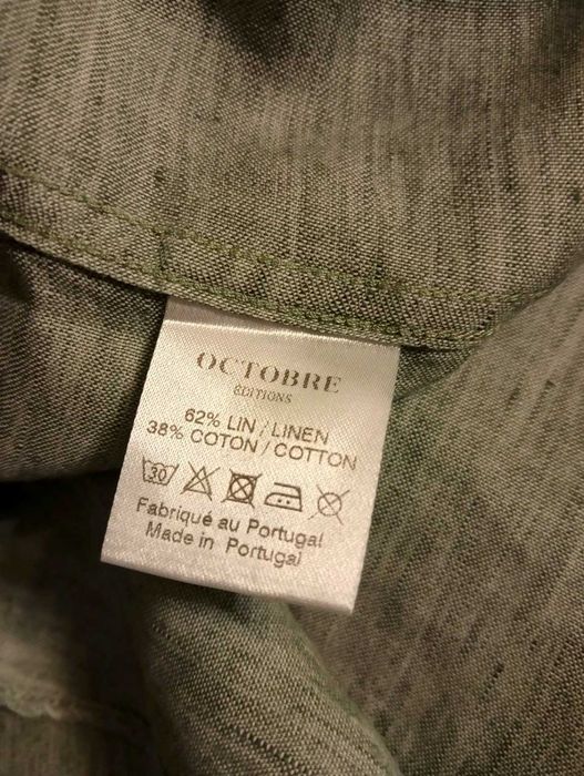 Octobre khaki melanż męska koszula stójka quiet luxury eco len lniana XS