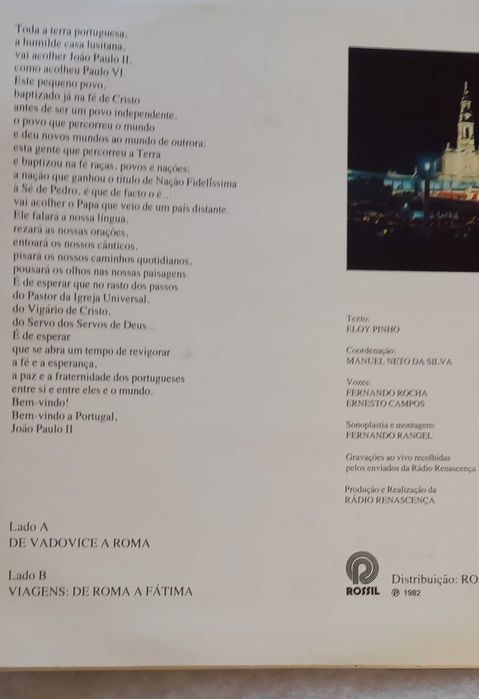 João Paulo II - Dois LP´s Vinil Fatima Portugal 1982
