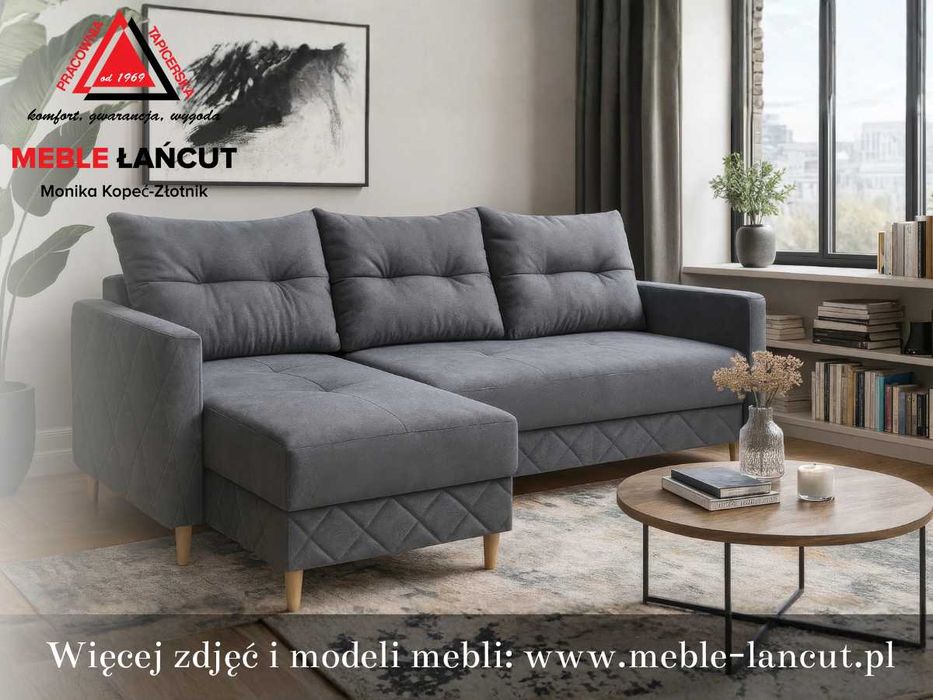 Narożnik Sofa USZAK, 2 schowki, Sprężyny+ Pasy, Na Wymiar