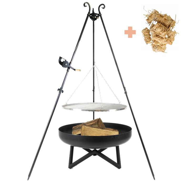 Zestaw Palenisko Black Deep 100 cm + Trójnóg Ruszt 80 cm Kijki 10 szt