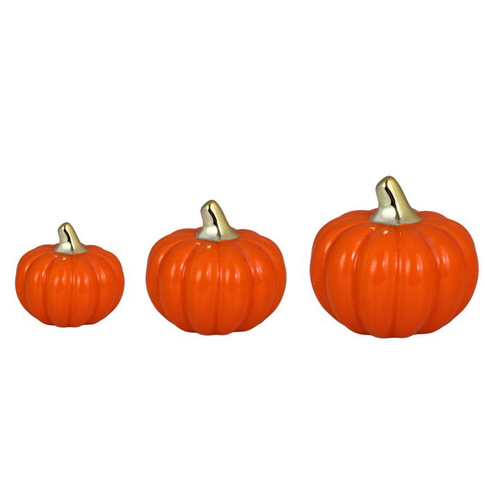 Zestaw ozdobnych dyń pomarańczowych ceramicznych 10,14, 18cm, dynie