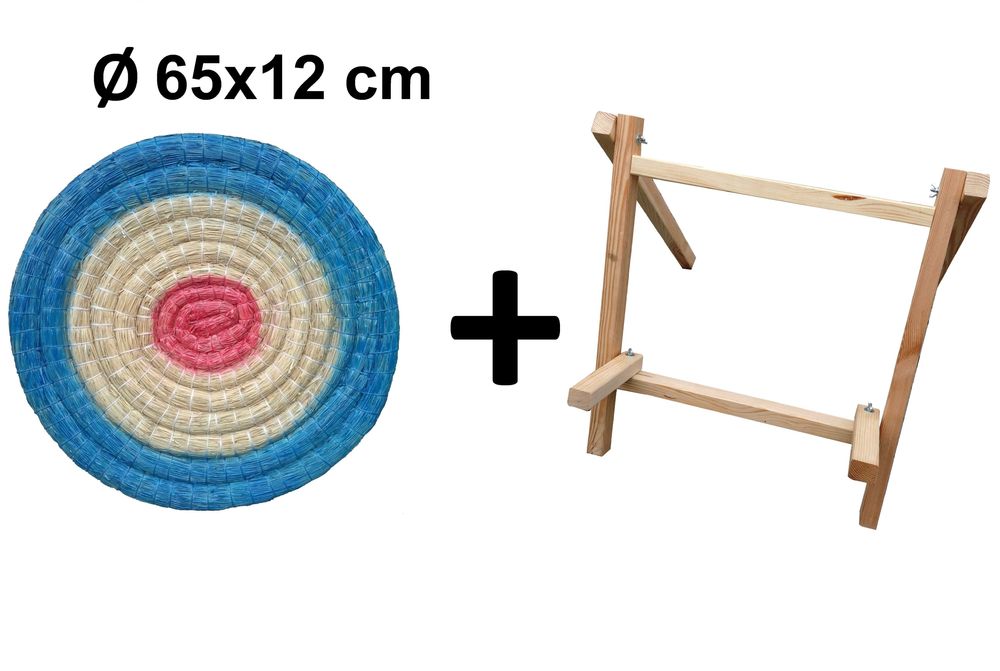 Mata łucznicza słomiana Ø 65 x 12 cm malowana ze stojakiem (czwórnóg)