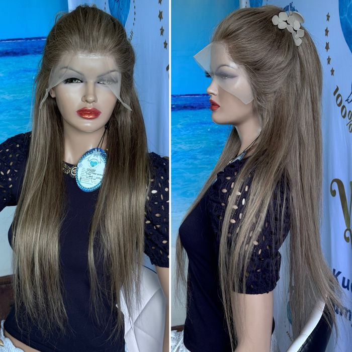 Натуральный парик большая система кожи славянка пепел русый волос 75см