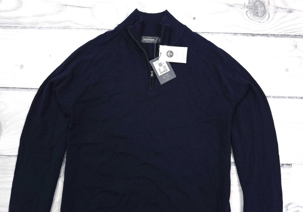DRESSMANN Cardigan 1/4 Zip 100% Merino Wool Męski Sweter Bluza M