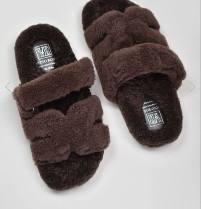 Тапочки меховые в стиле Hermes