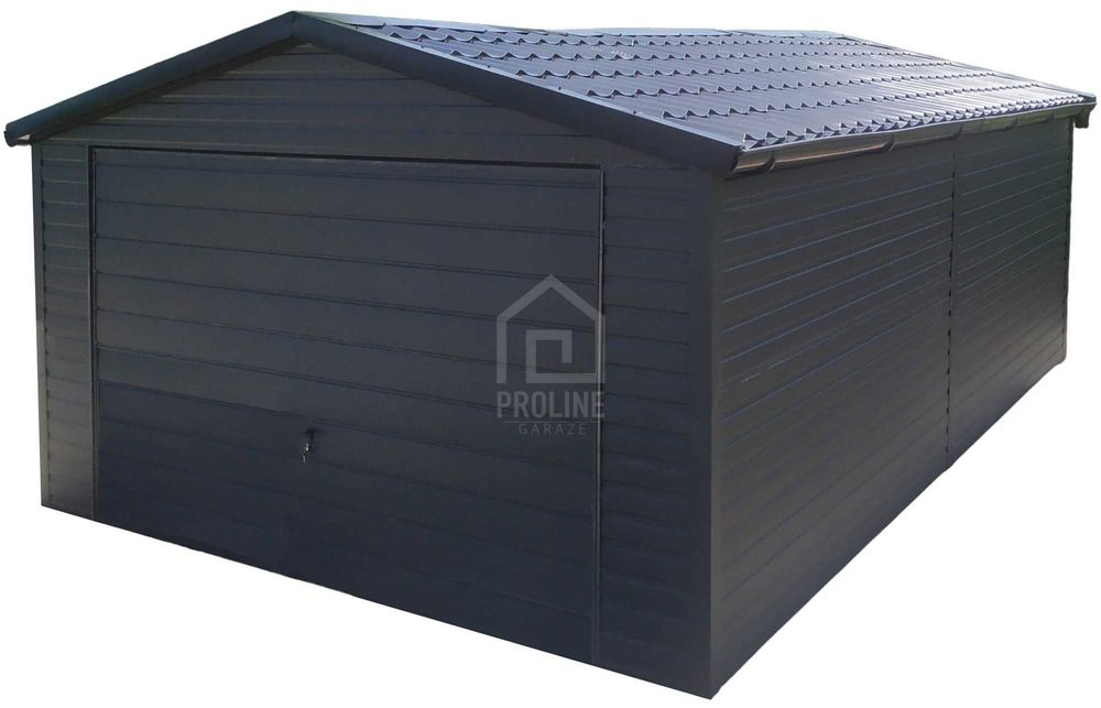 Garaż blaszany 4x6m Blachodachówka Brama uchylna rynny dwuspad PLG175