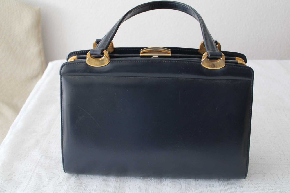 Mala pele genuína de altíssima qualidade Vintage em azul escuro