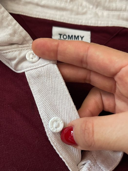 бордовый лонгслив поло кофта tommy jeans