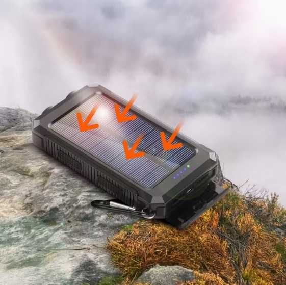 Powerbank 10 0000 mAh Solarny Wodoodporny - ładowarka, latarka, kompas