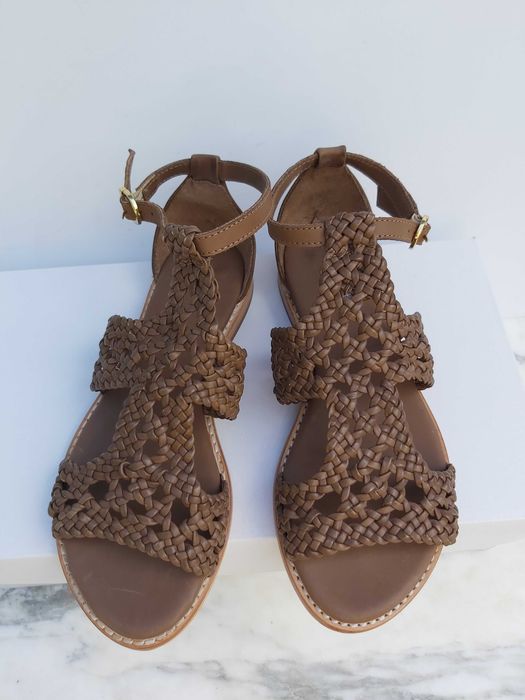 Buty sandały klapki SERGIO BARDI skórzane brązowe plecione