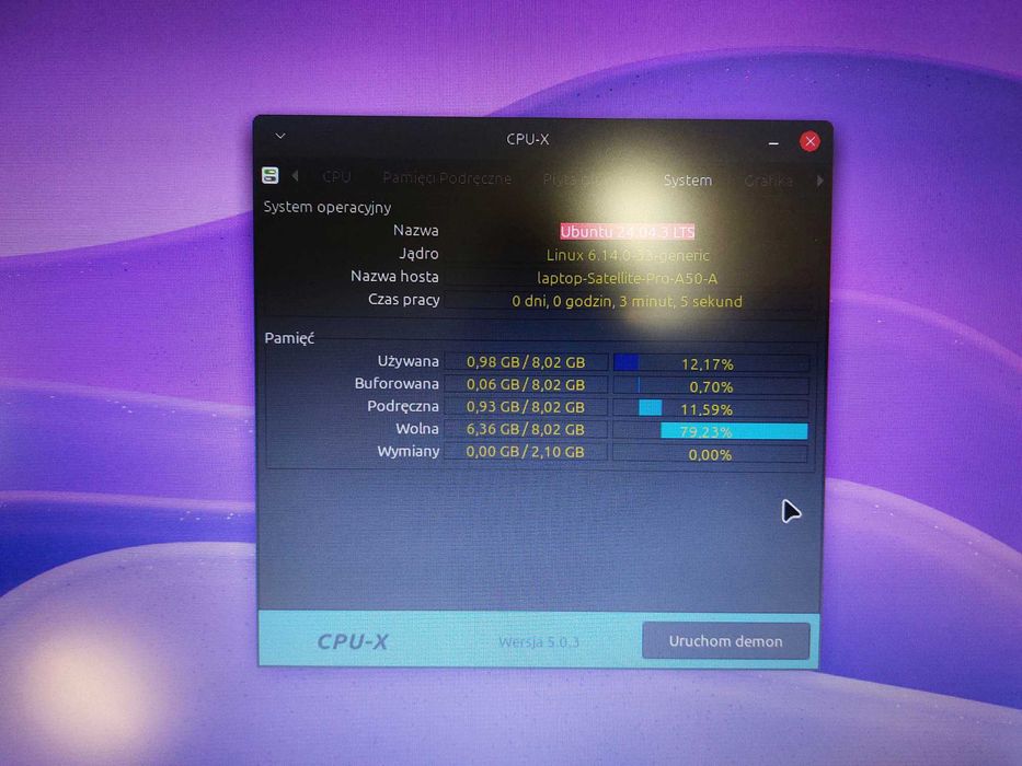 Laptop Toshiba A50-A-110 i3-3120M 8GB 120GB Linux