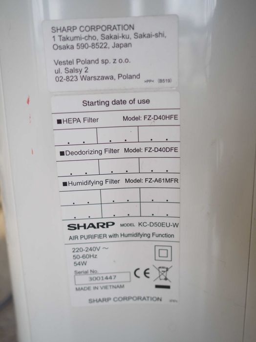 Oczyszczacz powietrza SHARP KC-D50EU-W z nawilżaniem ewaporacyjnym