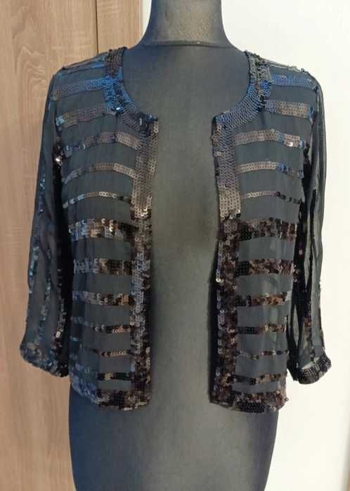 Bluzka damska narzutka cekinowa na Sylwestra czarna rozmiar S 36