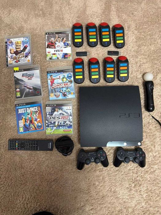 PlayStation 3 PS3 Slim + Move + KAMERA + Buzz 8 osób + pilot + gry