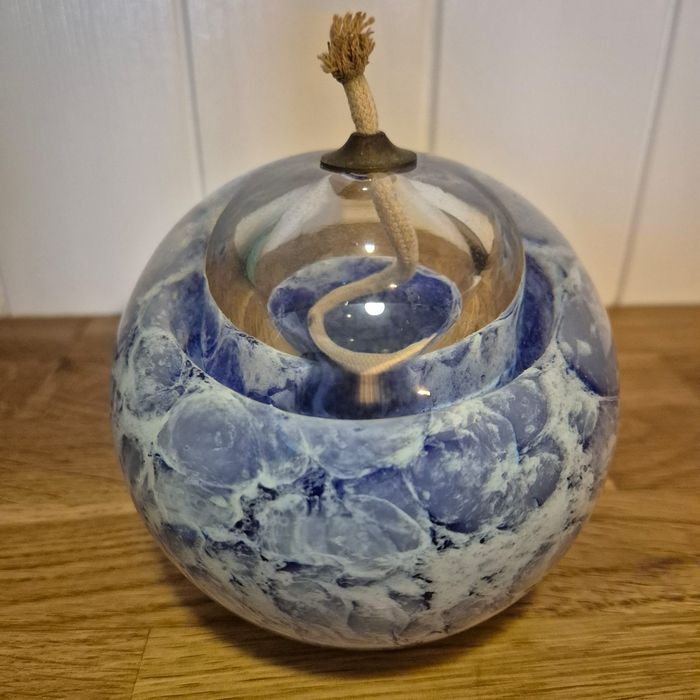 Szklana lampa oliwna kobalt Huta Krosno