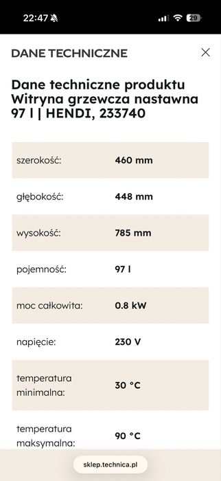 Witryna grzewcza nastawna 97 l HENDI