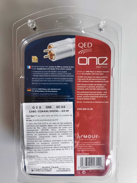 Cabo Digital Coaxial QED One 3m + Cabo Ótico Philips (Oferta)