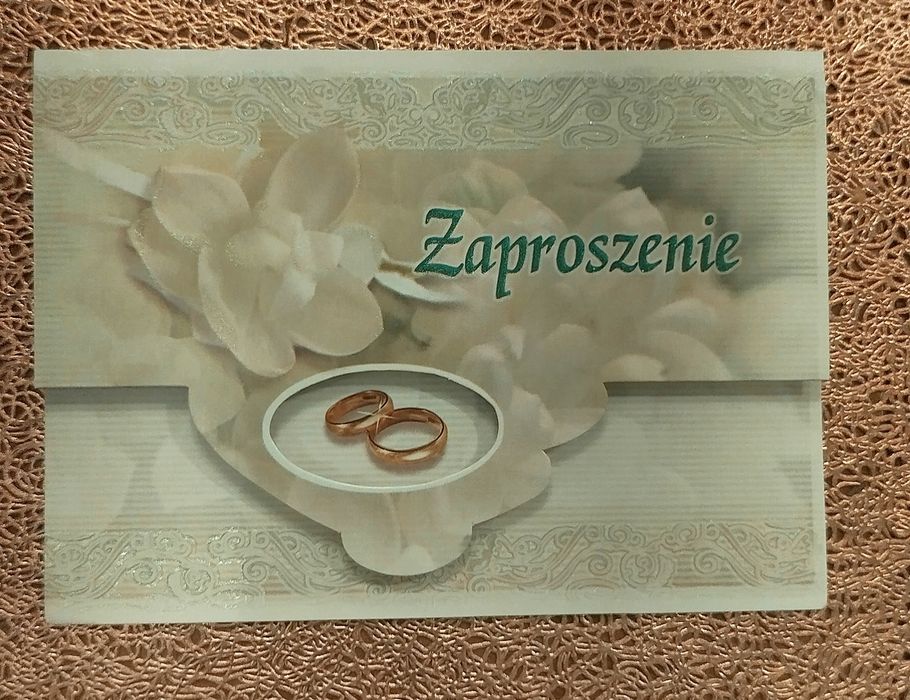 Zaproszenie na Ślub z kopertą obrączki kwiat 10 szt