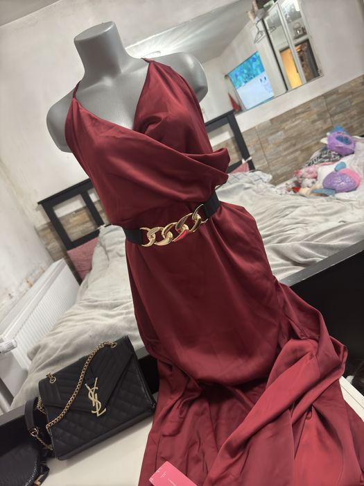 Piekna dluga suknia wieczorowa burgundowa plus size 4XL